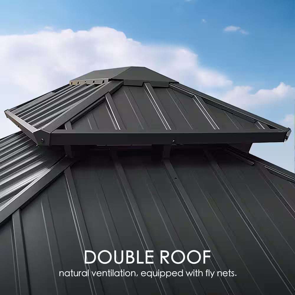 Apollo 12 Ft. X 14 Ft. Wood like Aluminum Hardtop Gazebo with Galvanized Steel Roof and Mosquito Net