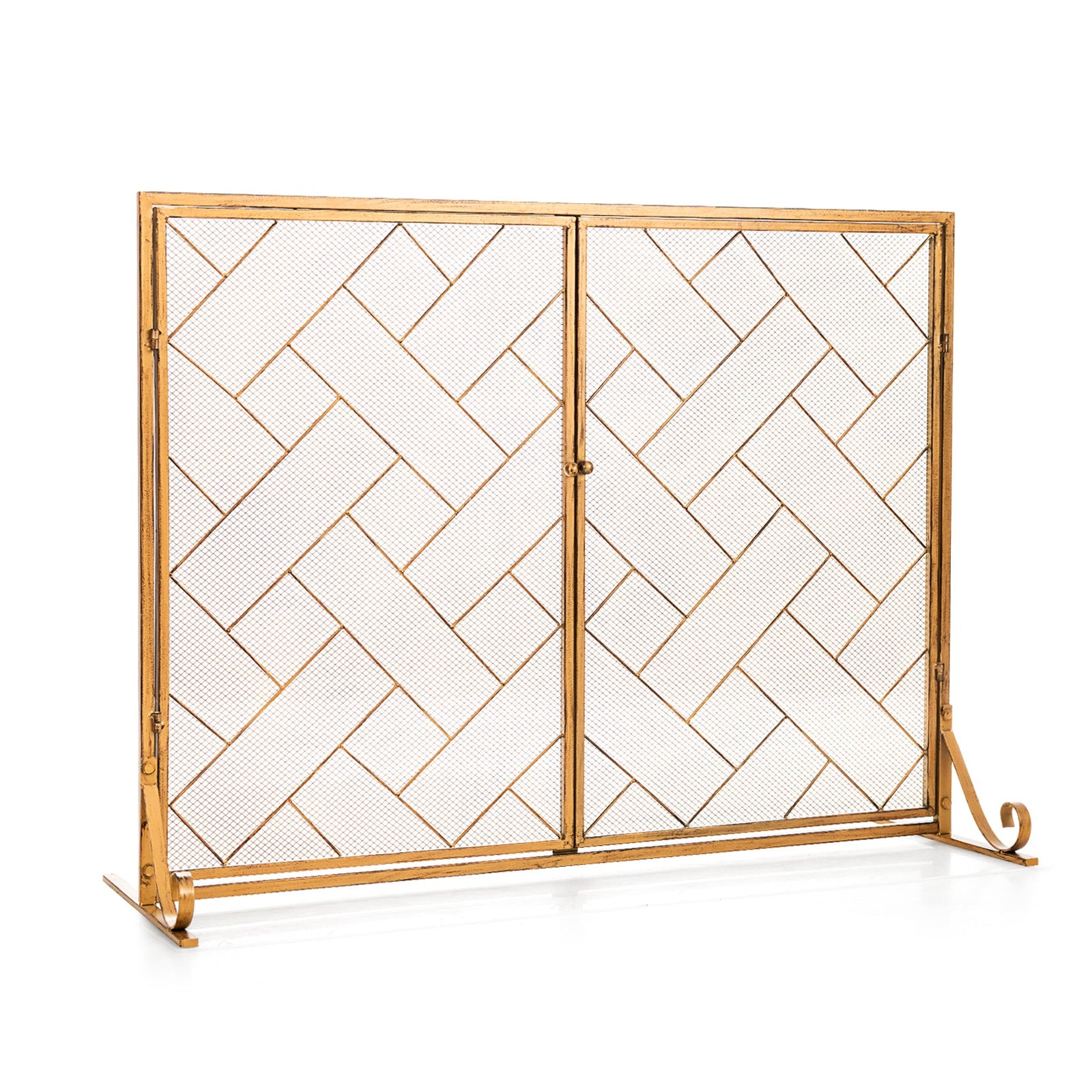 2-Panel Fireplace Screen Folding Metal Fire Place Safety Fence with Magnetic Doors