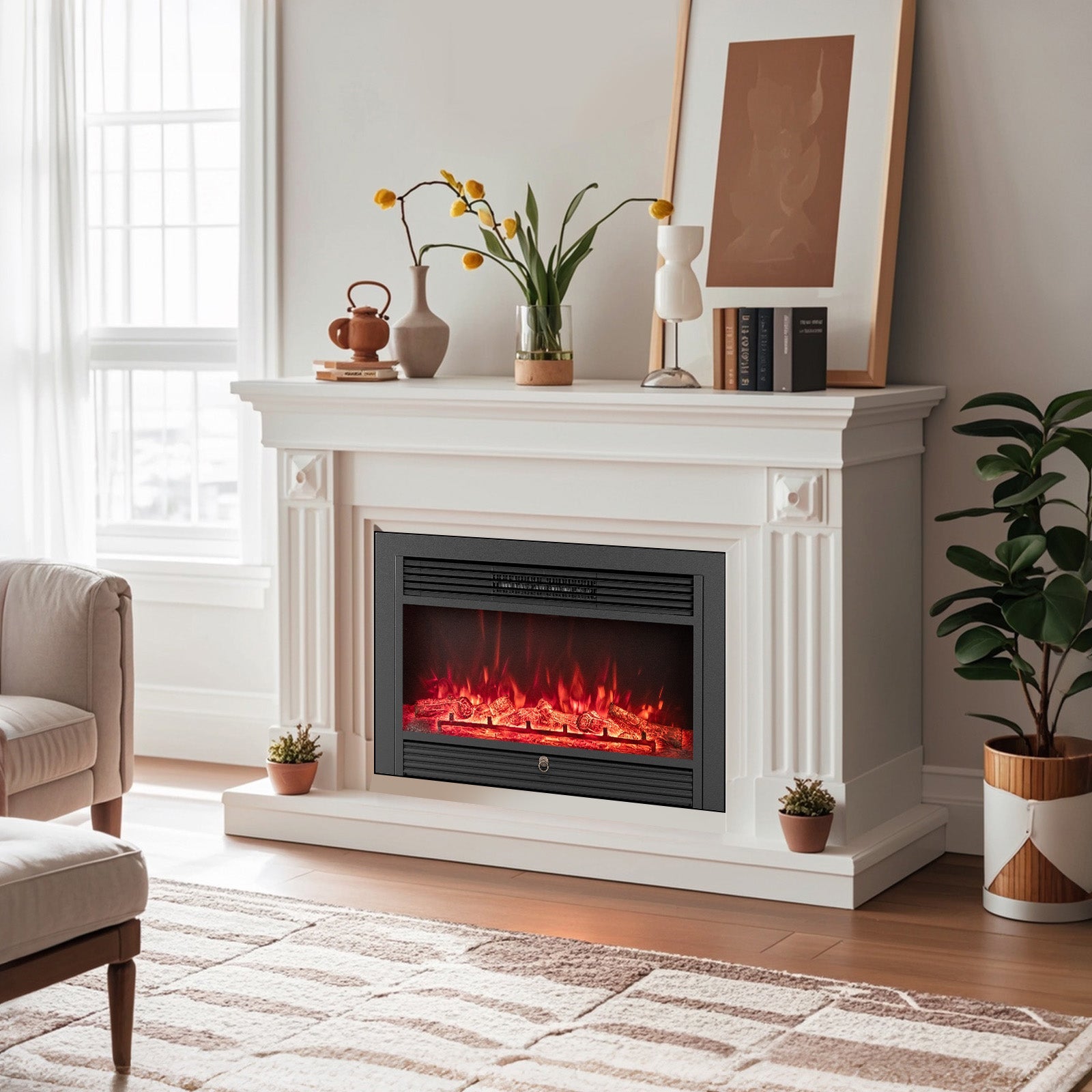 33/36-Inch Electric Fireplace Insert 750W/1500W Recessed Fireplace Heater