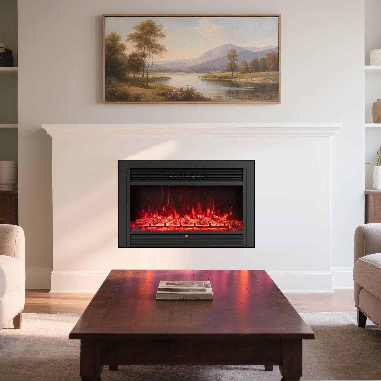 33/36-Inch Electric Fireplace Insert 750W/1500W Recessed Fireplace Heater