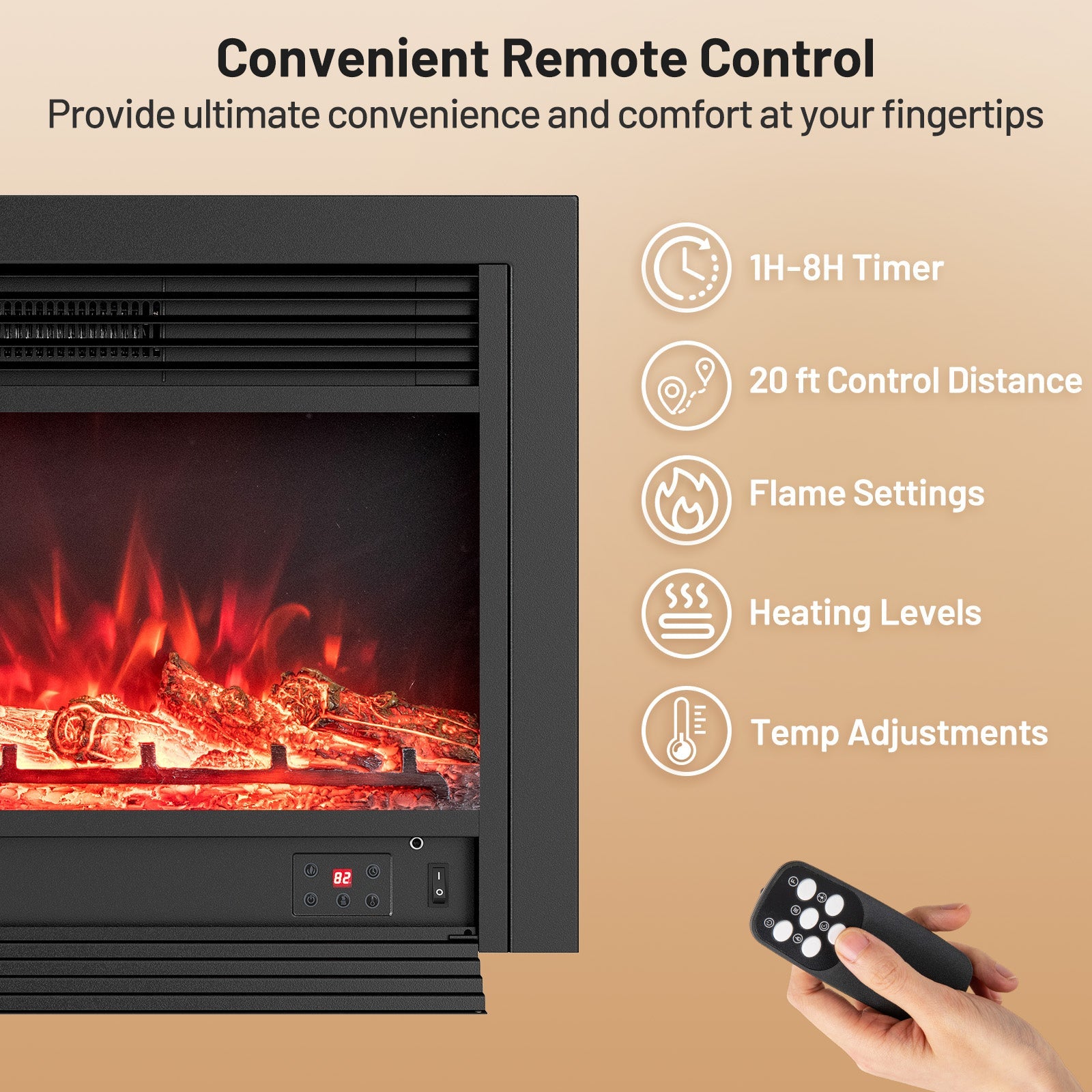 33/36-Inch Electric Fireplace Insert 750W/1500W Recessed Fireplace Heater