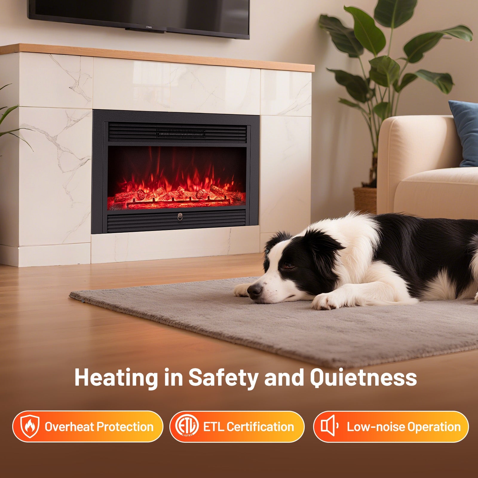 33/36-Inch Electric Fireplace Insert 750W/1500W Recessed Fireplace Heater