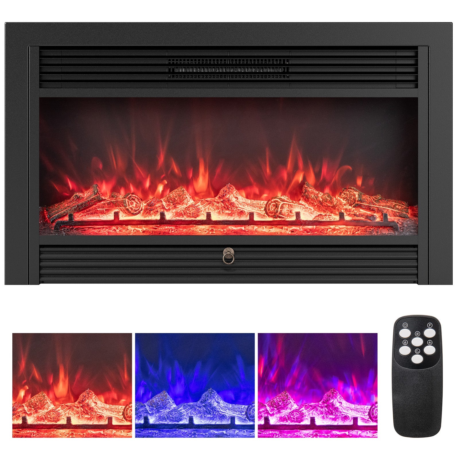 33/36-Inch Electric Fireplace Insert 750W/1500W Recessed Fireplace Heater