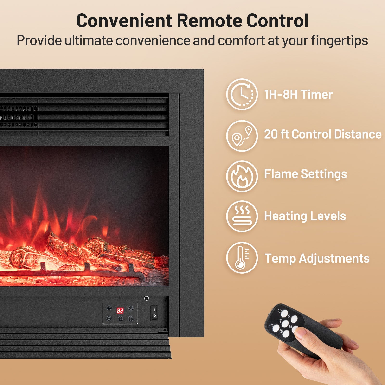 33/36-Inch Electric Fireplace Insert 750W/1500W Recessed Fireplace Heater