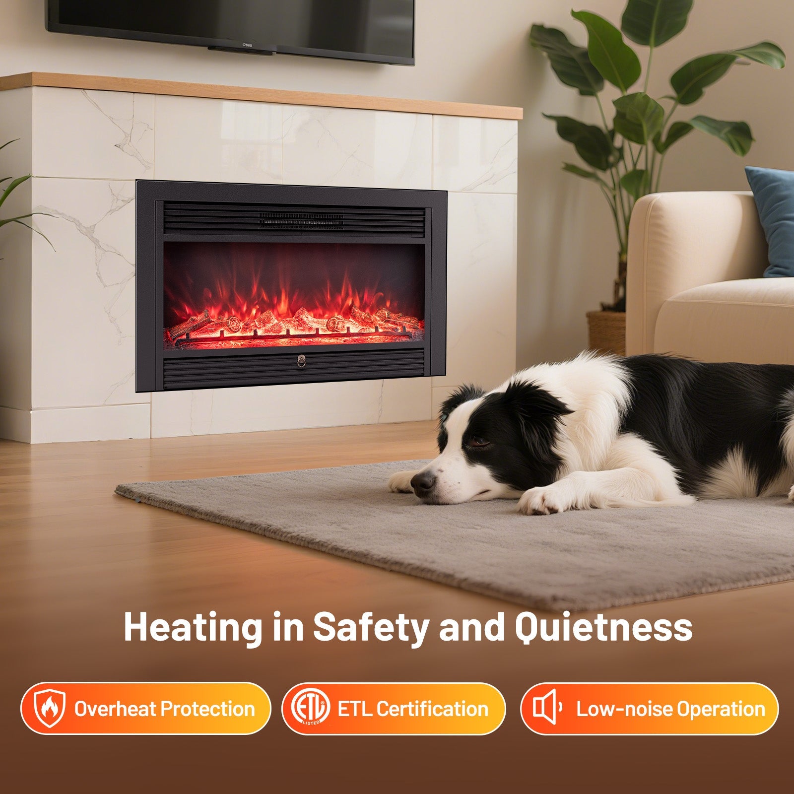 33/36-Inch Electric Fireplace Insert 750W/1500W Recessed Fireplace Heater
