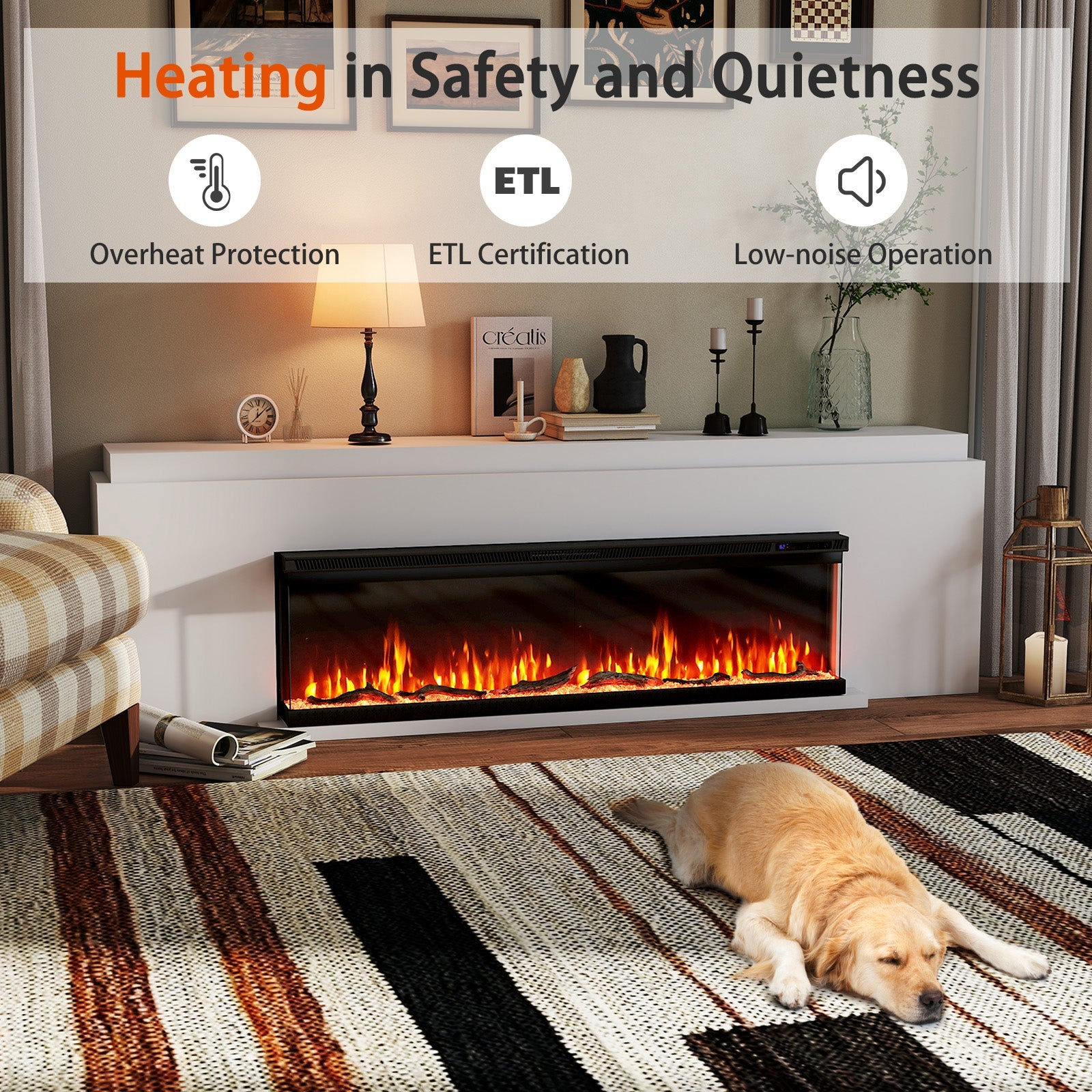 36/40/50/60 Inch Wide 3-Sided Electric Fireplace Insert with Remote Control and 12 Flame Colors