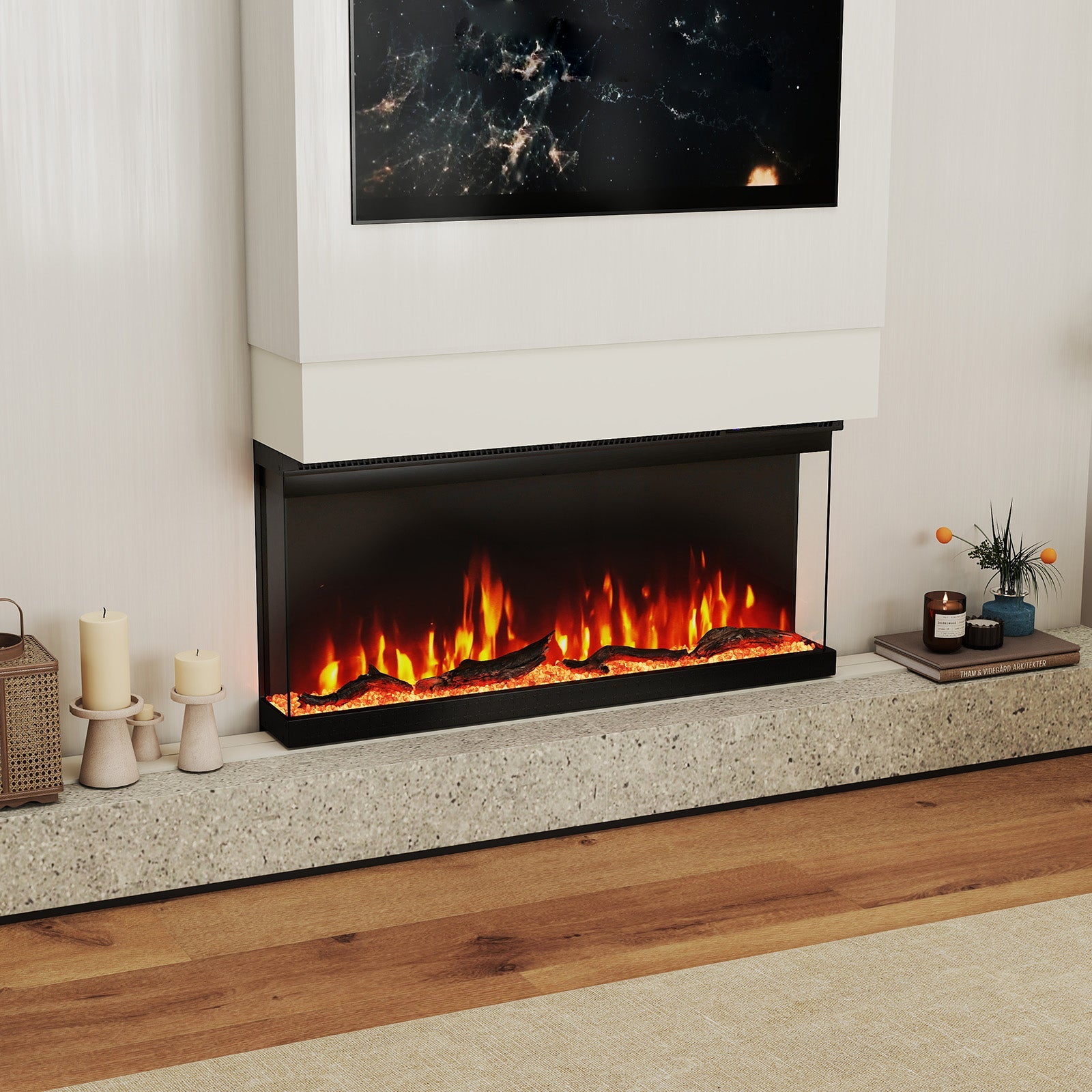 36/40/50/60 Inch Wide 3-Sided Electric Fireplace Insert with Remote Control and 12 Flame Colors