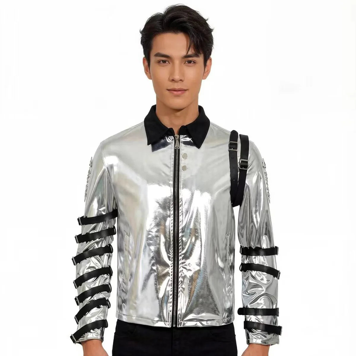 New In Stock: Michael Jackson Bad Era Silver Jumpsuit. Retro Rock Star Stage Performance Bodysuit & Top