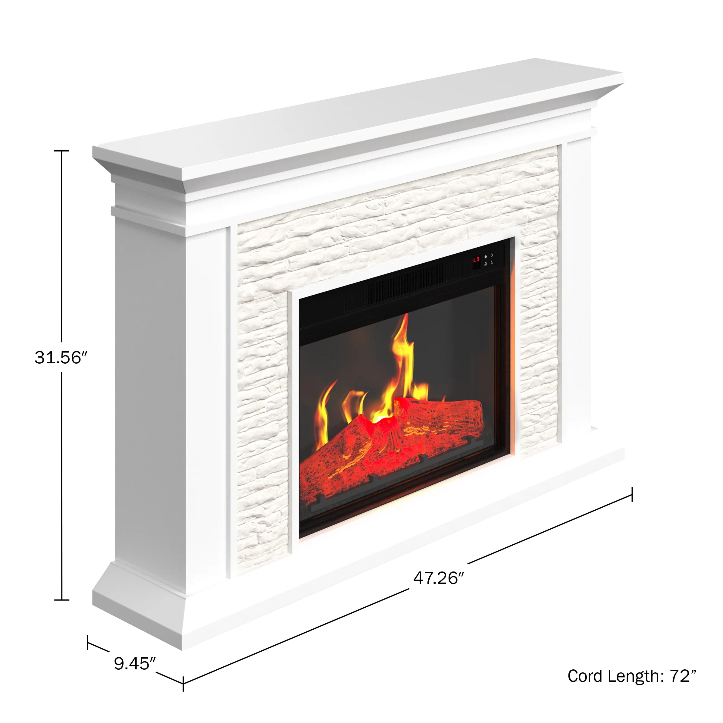 Electric Fireplace with Mantel, White