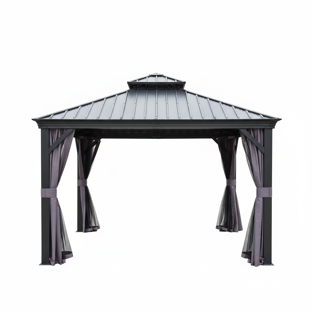 Alexander 12 Ft. X 12 Ft. Aluminum Gray Hardtop Gazebo with Galvanized Steel Roof Gray Color