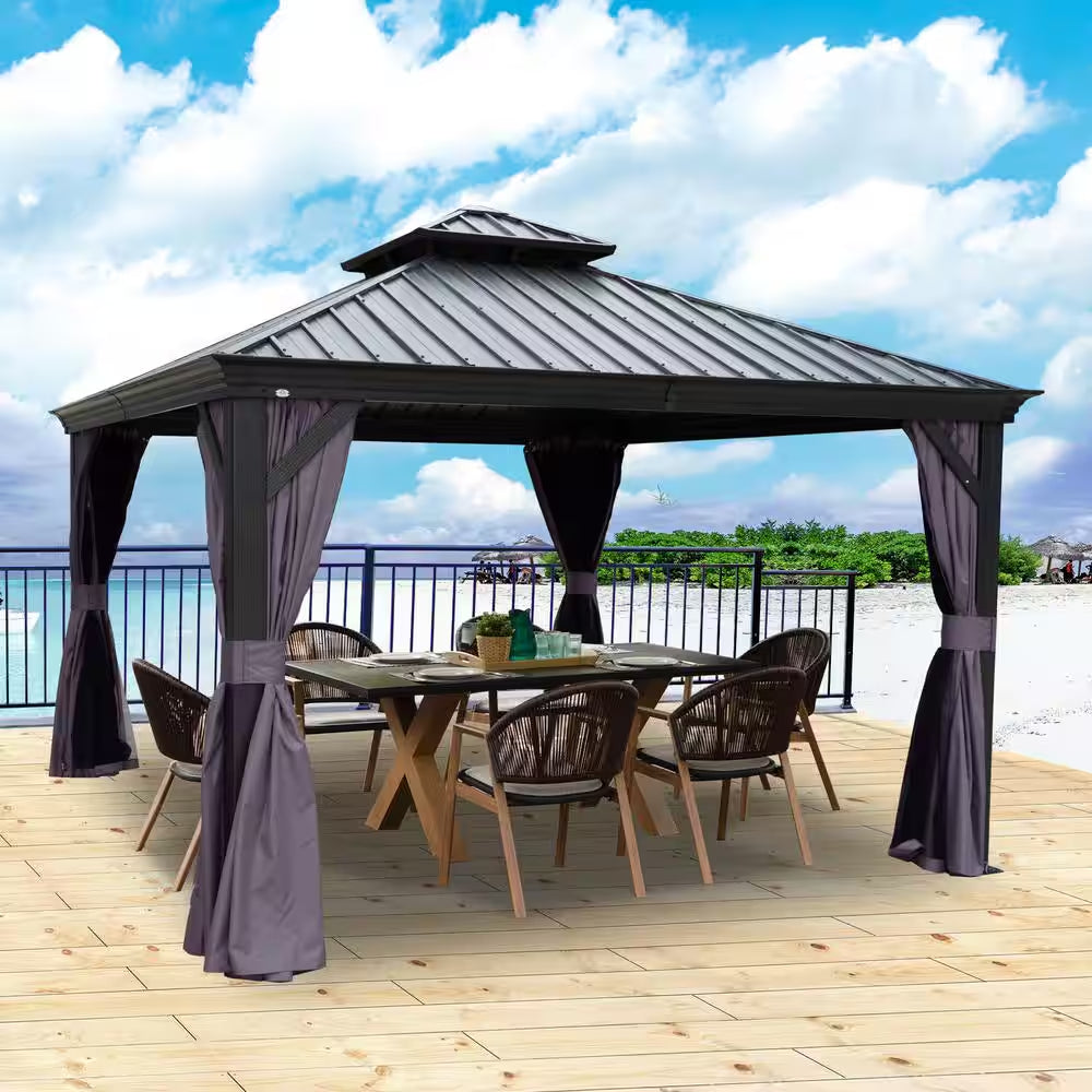 Alexander 12 Ft. X 12 Ft. Aluminum Gray Hardtop Gazebo with Galvanized Steel Roof Gray Color