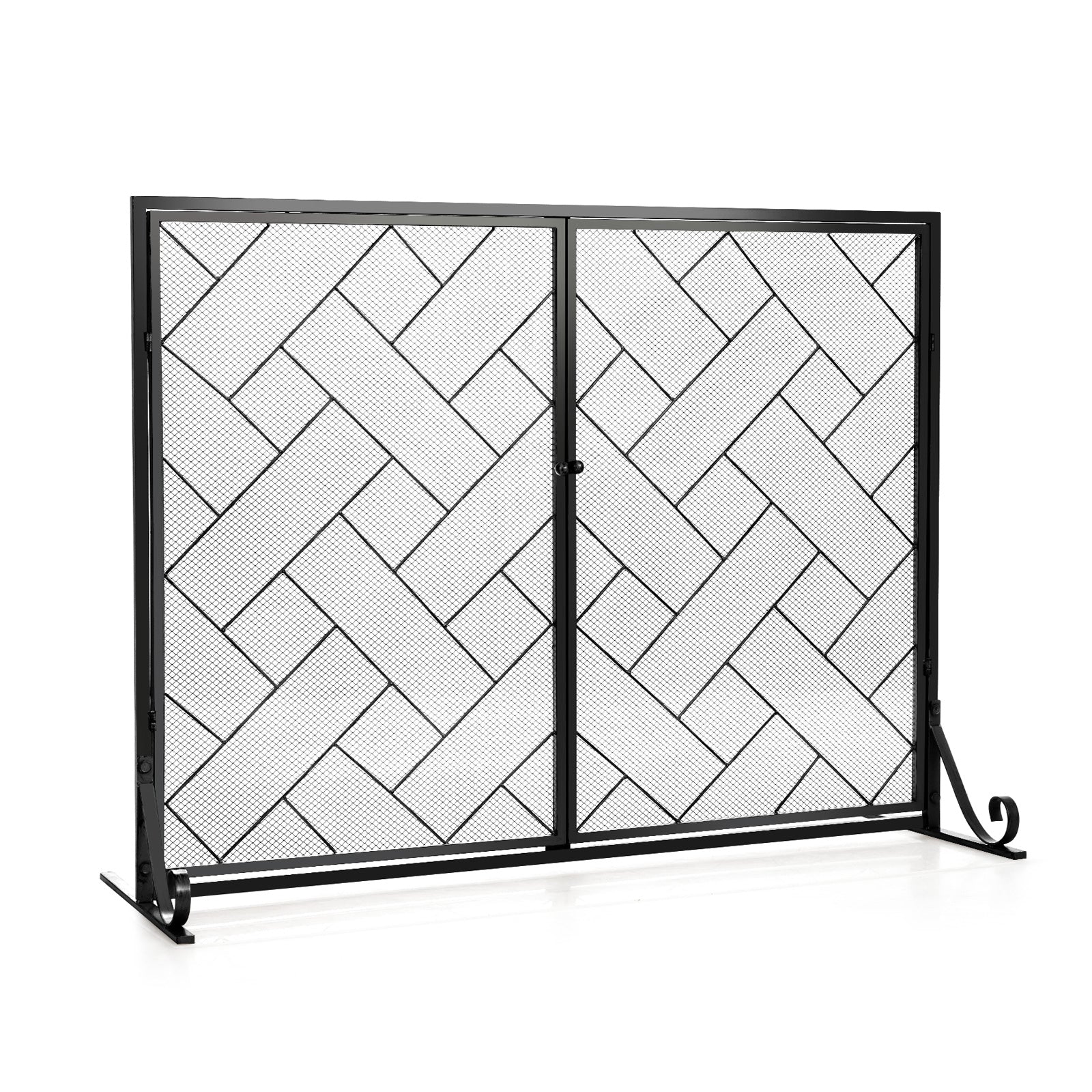 2-Panel Fireplace Screen Folding Metal Fire Place Safety Fence with Magnetic Doors
