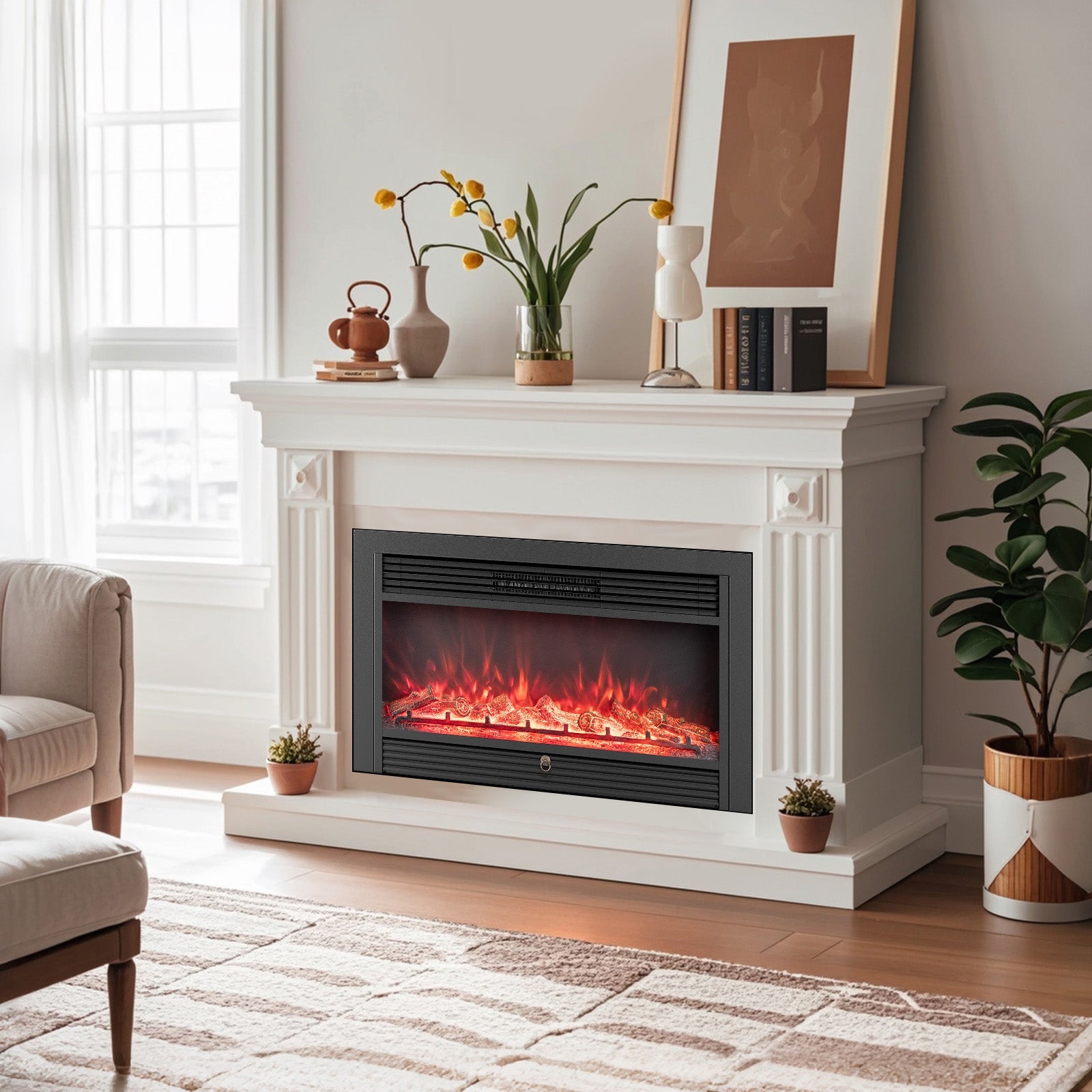 33/36-Inch Electric Fireplace Insert 750W/1500W Recessed Fireplace Heater