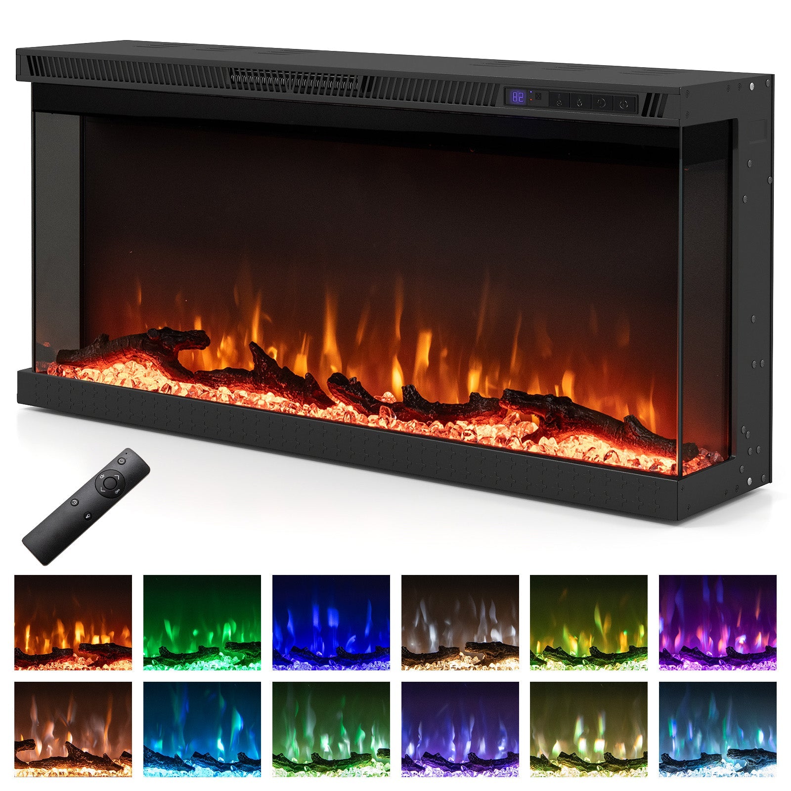 36/40/50/60 Inch Wide 3-Sided Electric Fireplace Insert with Remote Control and 12 Flame Colors