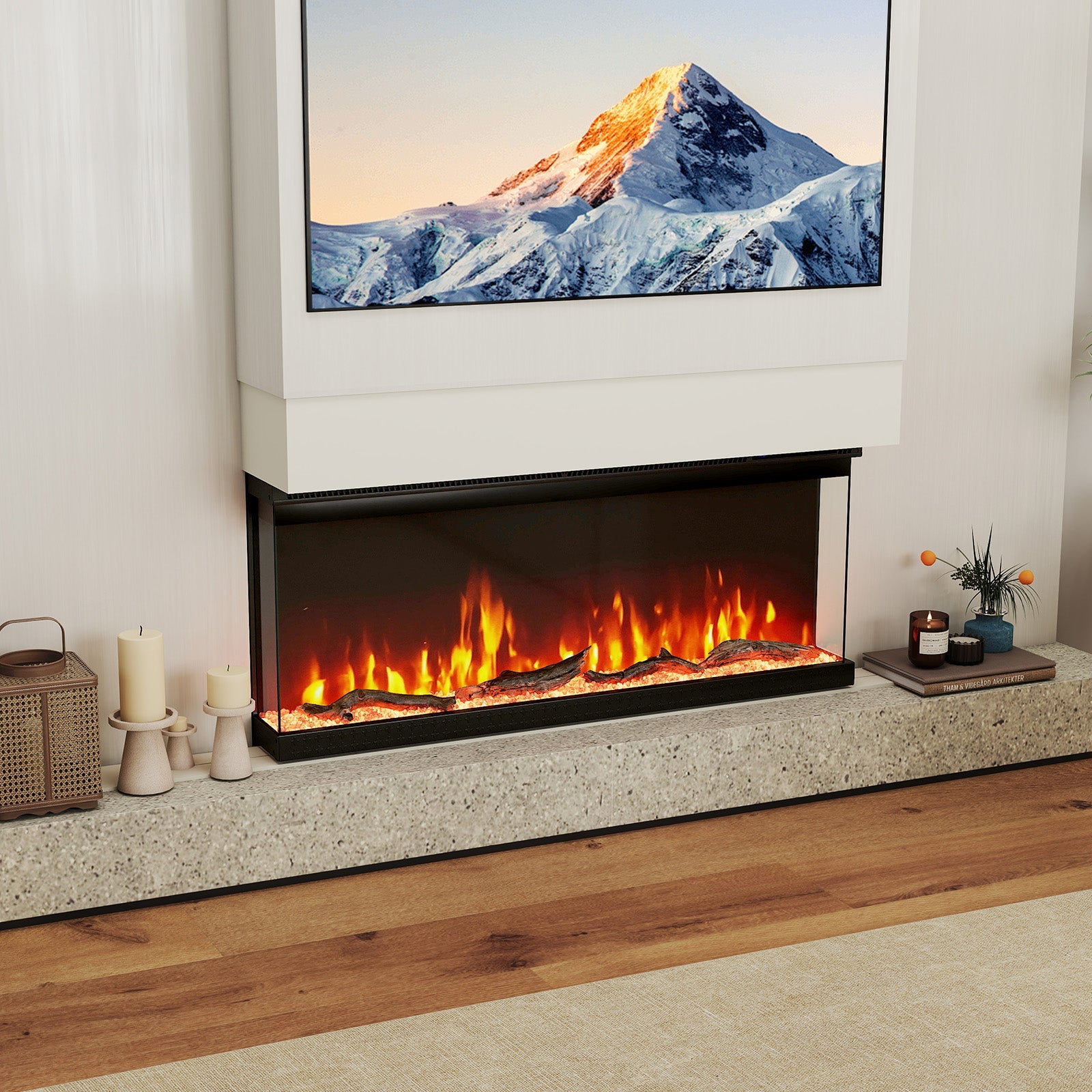36/40/50/60 Inch Wide 3-Sided Electric Fireplace Insert with Remote Control and 12 Flame Colors