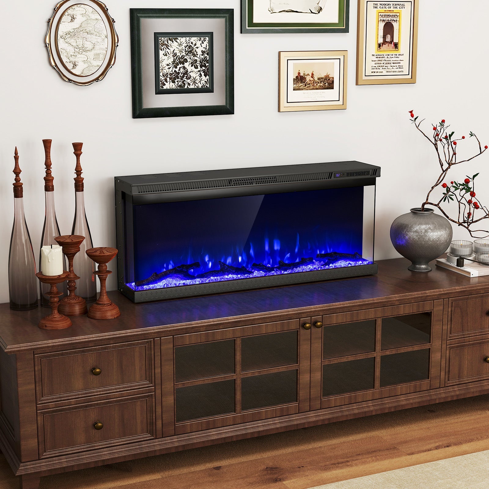 36/40/50/60 Inch Wide 3-Sided Electric Fireplace Insert with Remote Control and 12 Flame Colors
