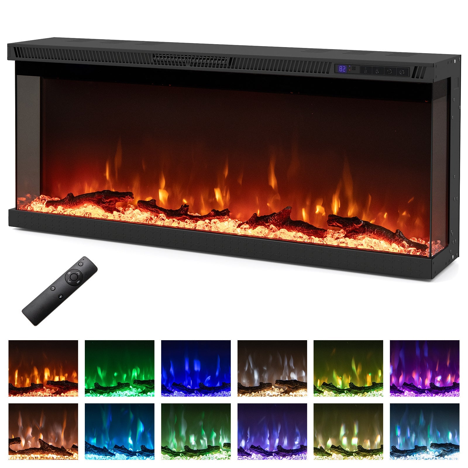 36/40/50/60 Inch Wide 3-Sided Electric Fireplace Insert with Remote Control and 12 Flame Colors