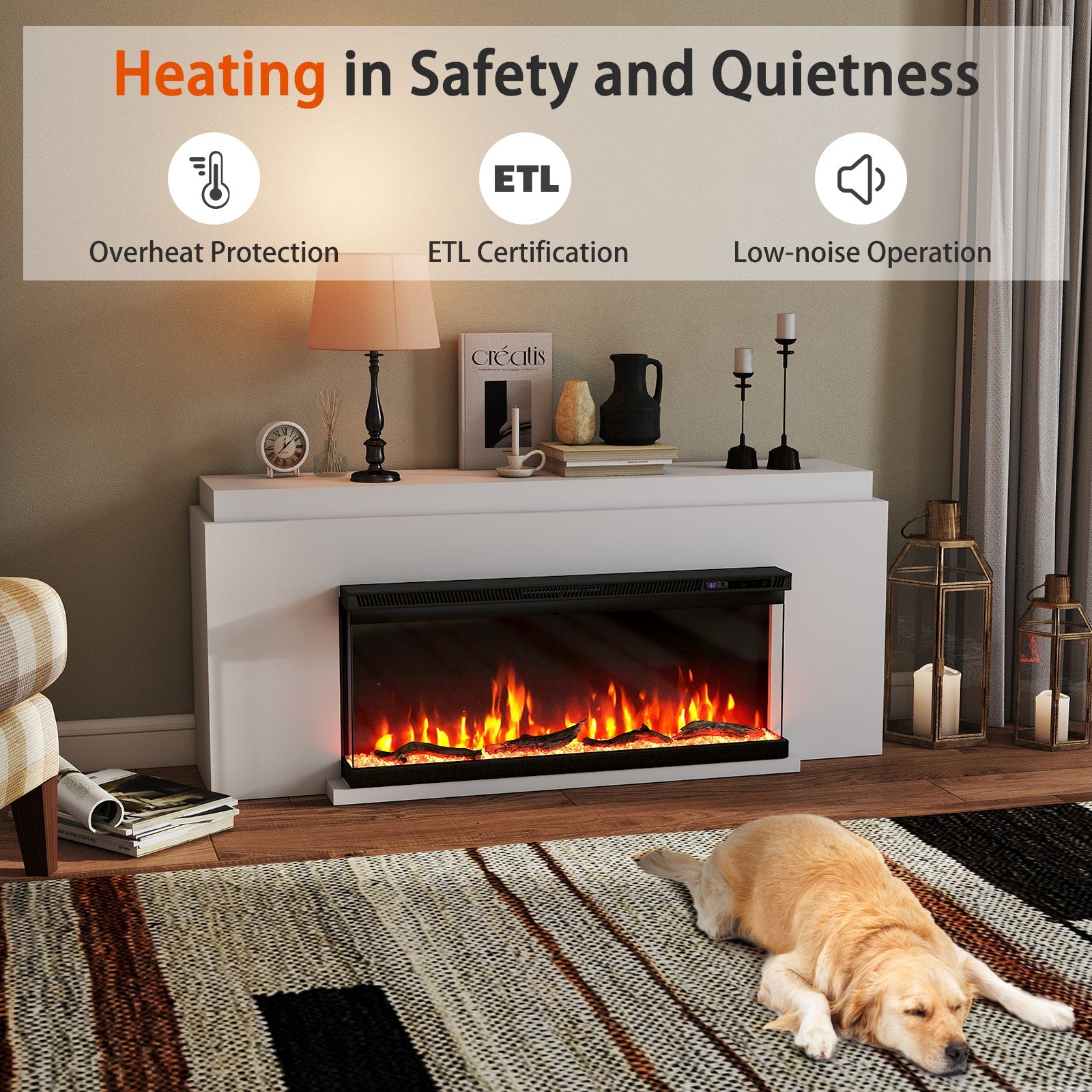36/40/50/60 Inch Wide 3-Sided Electric Fireplace Insert with Remote Control and 12 Flame Colors