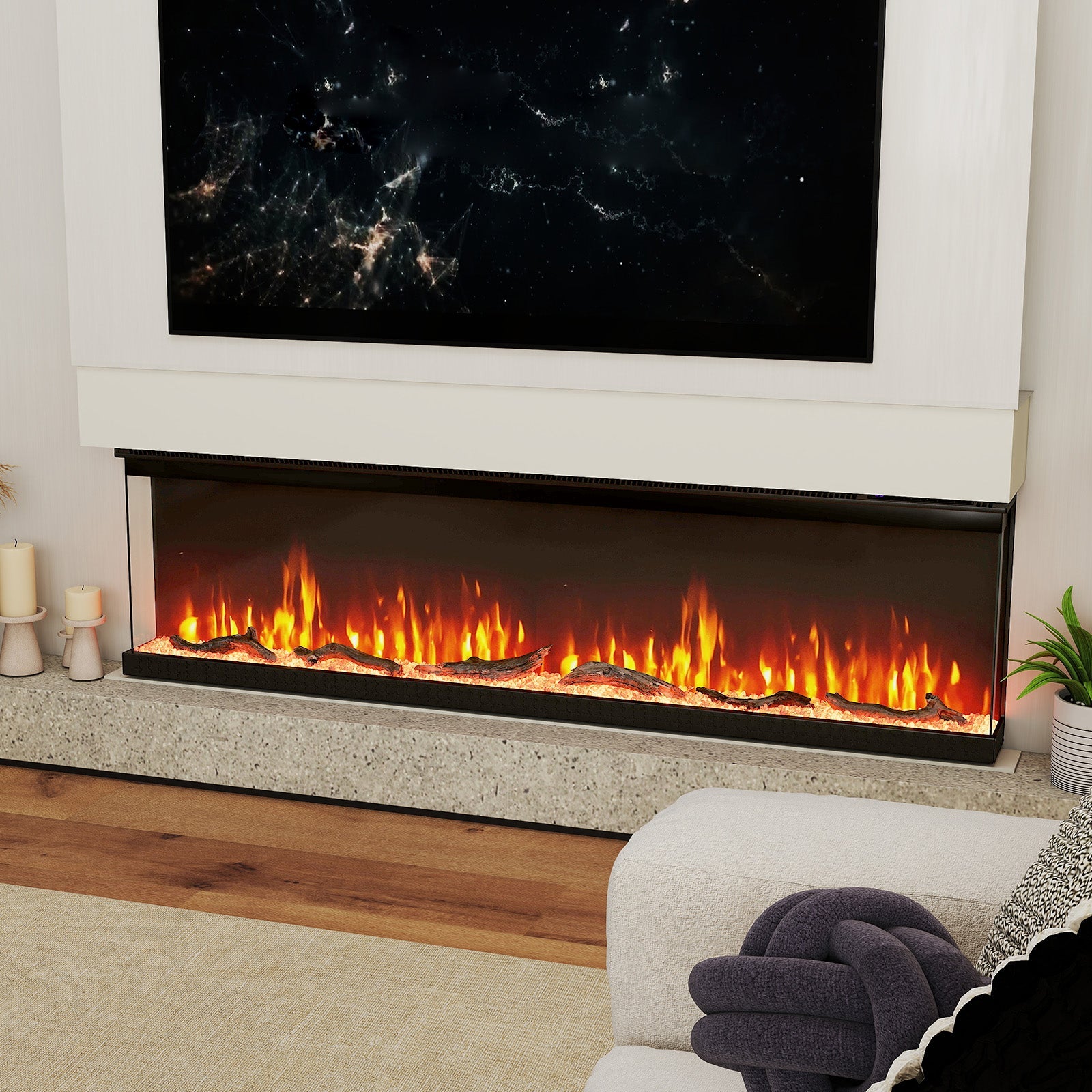 36/40/50/60 Inch Wide 3-Sided Electric Fireplace Insert with Remote Control and 12 Flame Colors