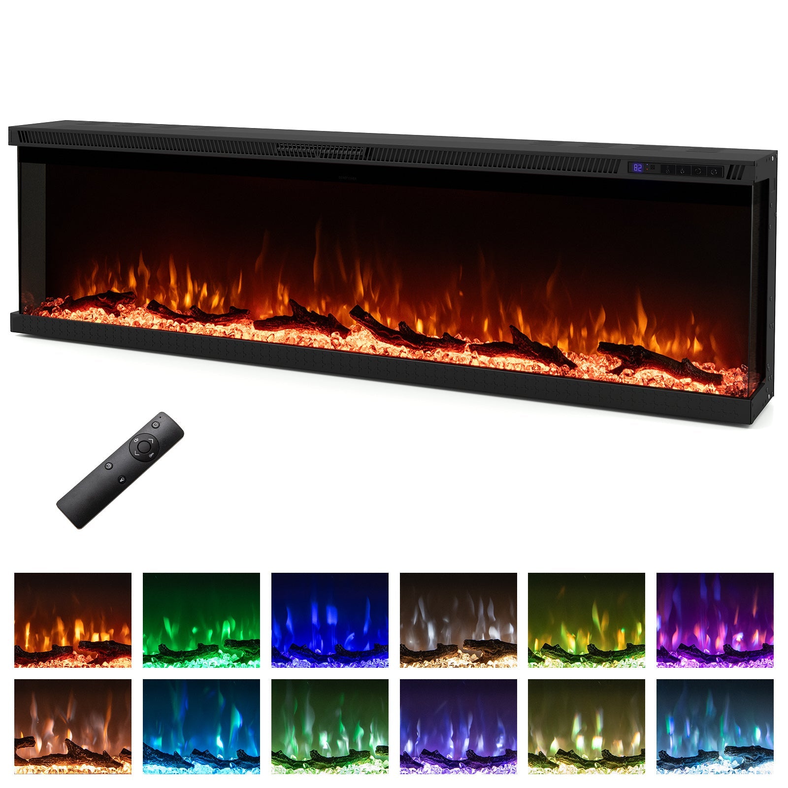 36/40/50/60 Inch Wide 3-Sided Electric Fireplace Insert with Remote Control and 12 Flame Colors