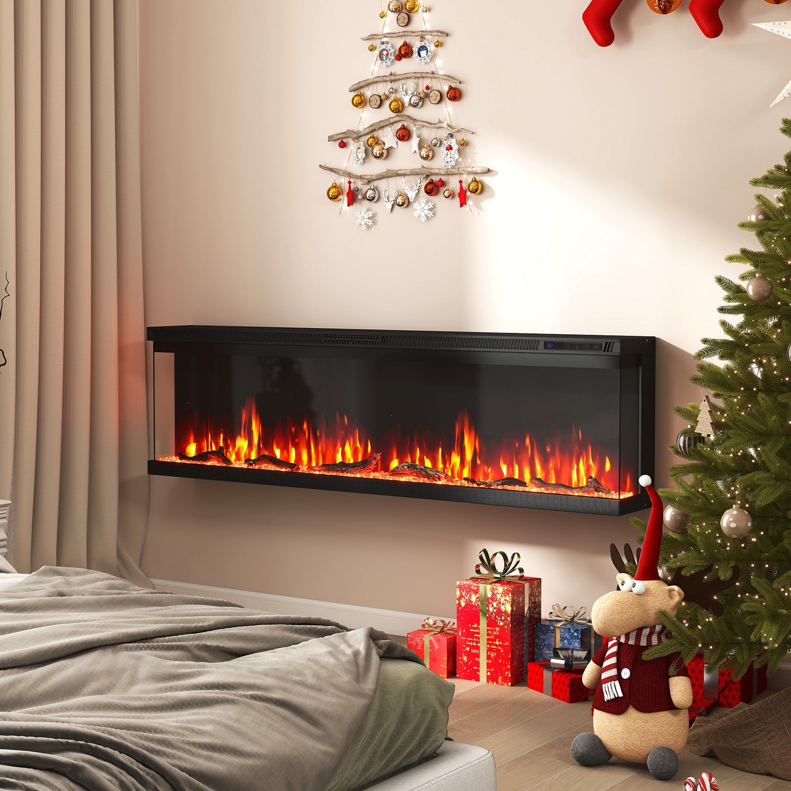 36/40/50/60 Inch Wide 3-Sided Electric Fireplace Insert with Remote Control and 12 Flame Colors