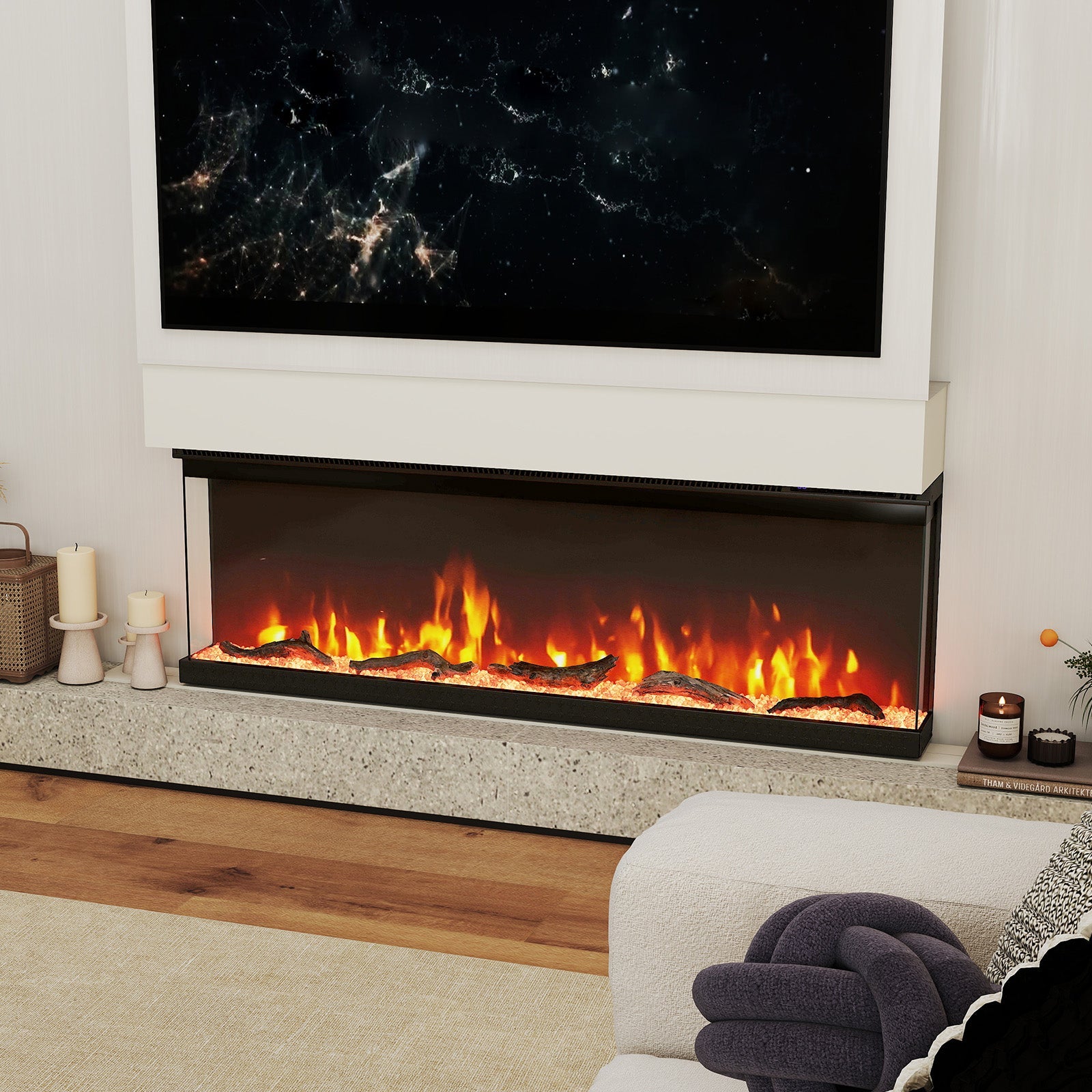 36/40/50/60 Inch Wide 3-Sided Electric Fireplace Insert with Remote Control and 12 Flame Colors