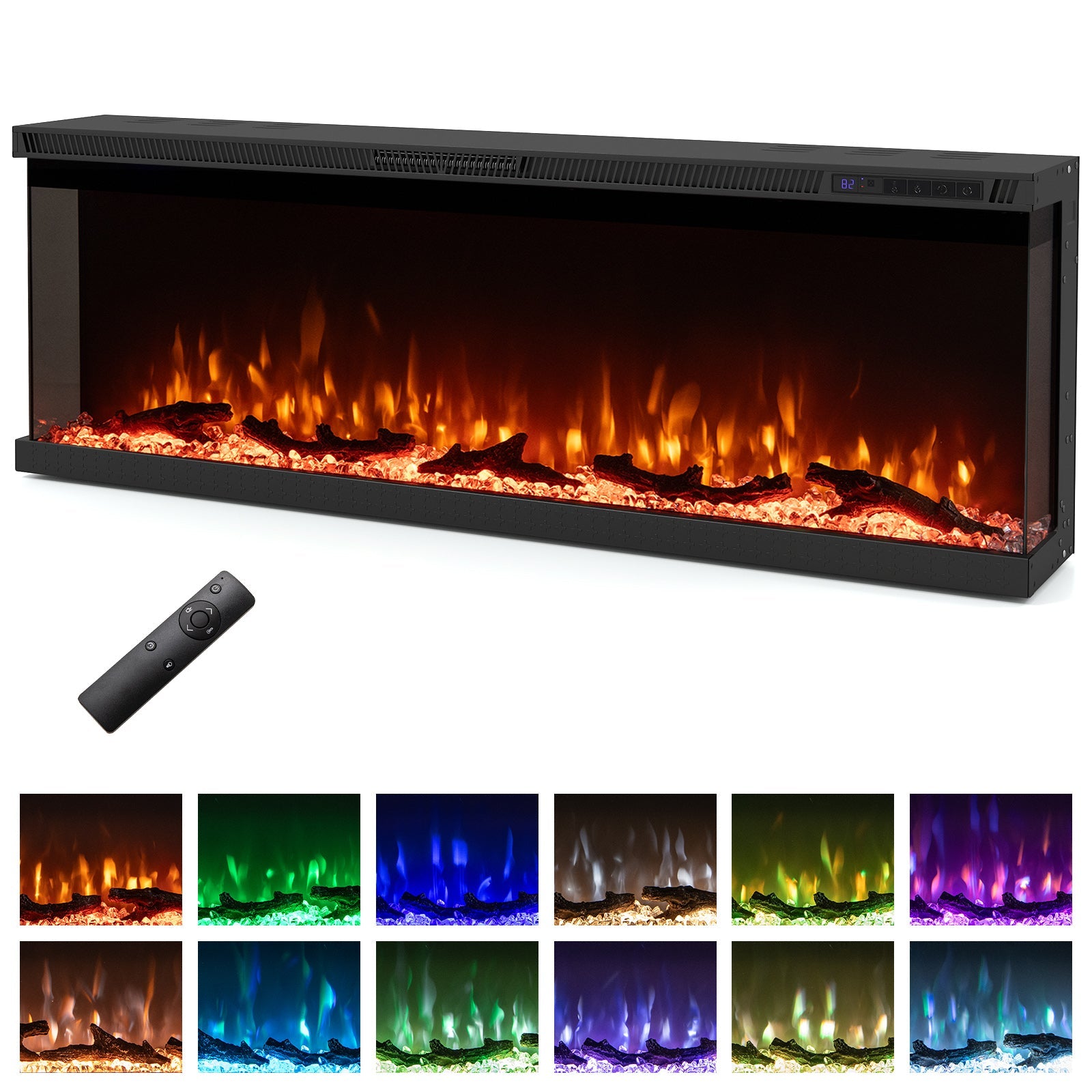 36/40/50/60 Inch Wide 3-Sided Electric Fireplace Insert with Remote Control and 12 Flame Colors