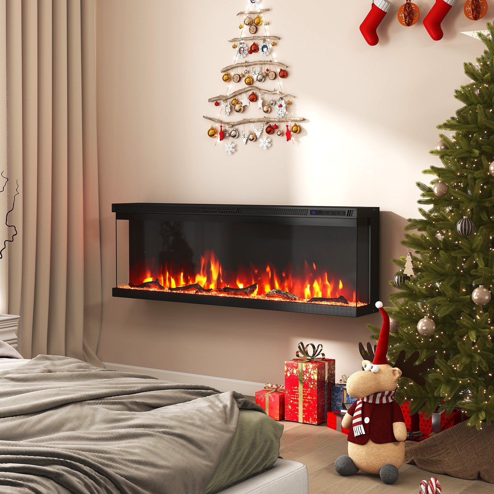 36/40/50/60 Inch Wide 3-Sided Electric Fireplace Insert with Remote Control and 12 Flame Colors