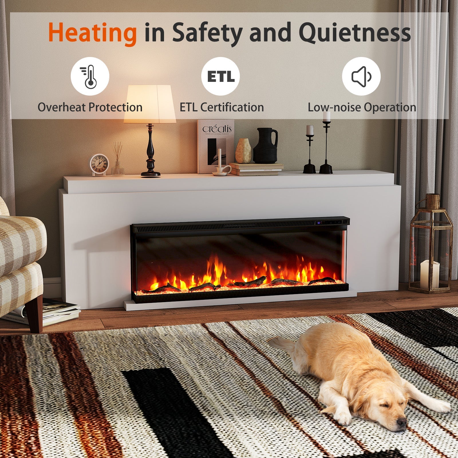 36/40/50/60 Inch Wide 3-Sided Electric Fireplace Insert with Remote Control and 12 Flame Colors