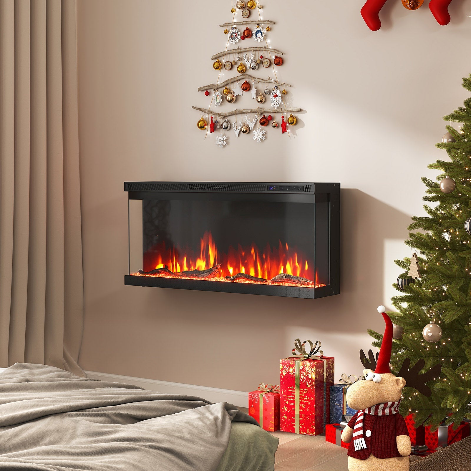 36/40/50/60 Inch Wide 3-Sided Electric Fireplace Insert with Remote Control and 12 Flame Colors