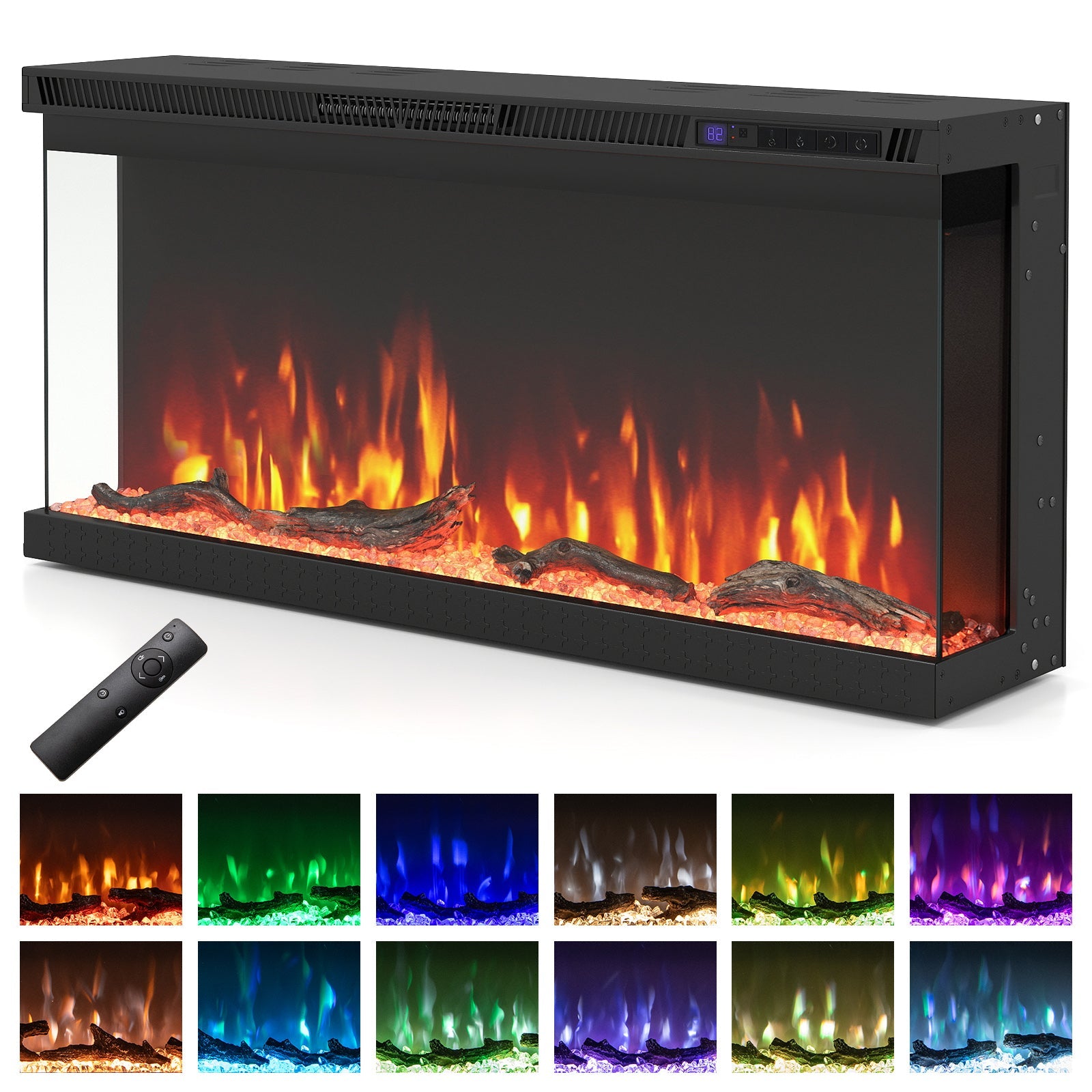 36/40/50/60 Inch Wide 3-Sided Electric Fireplace Insert with Remote Control and 12 Flame Colors