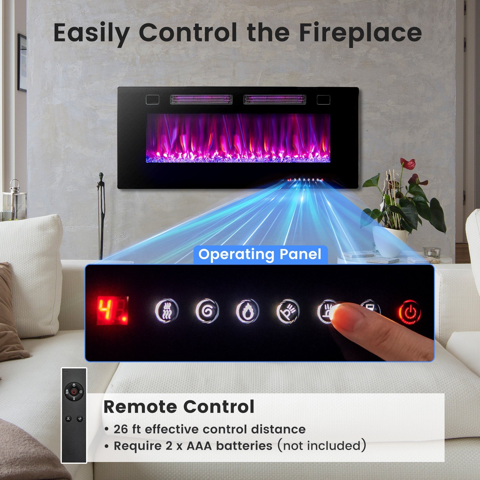 42/50/60/72 Inch Ultra-Thin Electric Fireplace with Decorative Crystals-50 inches