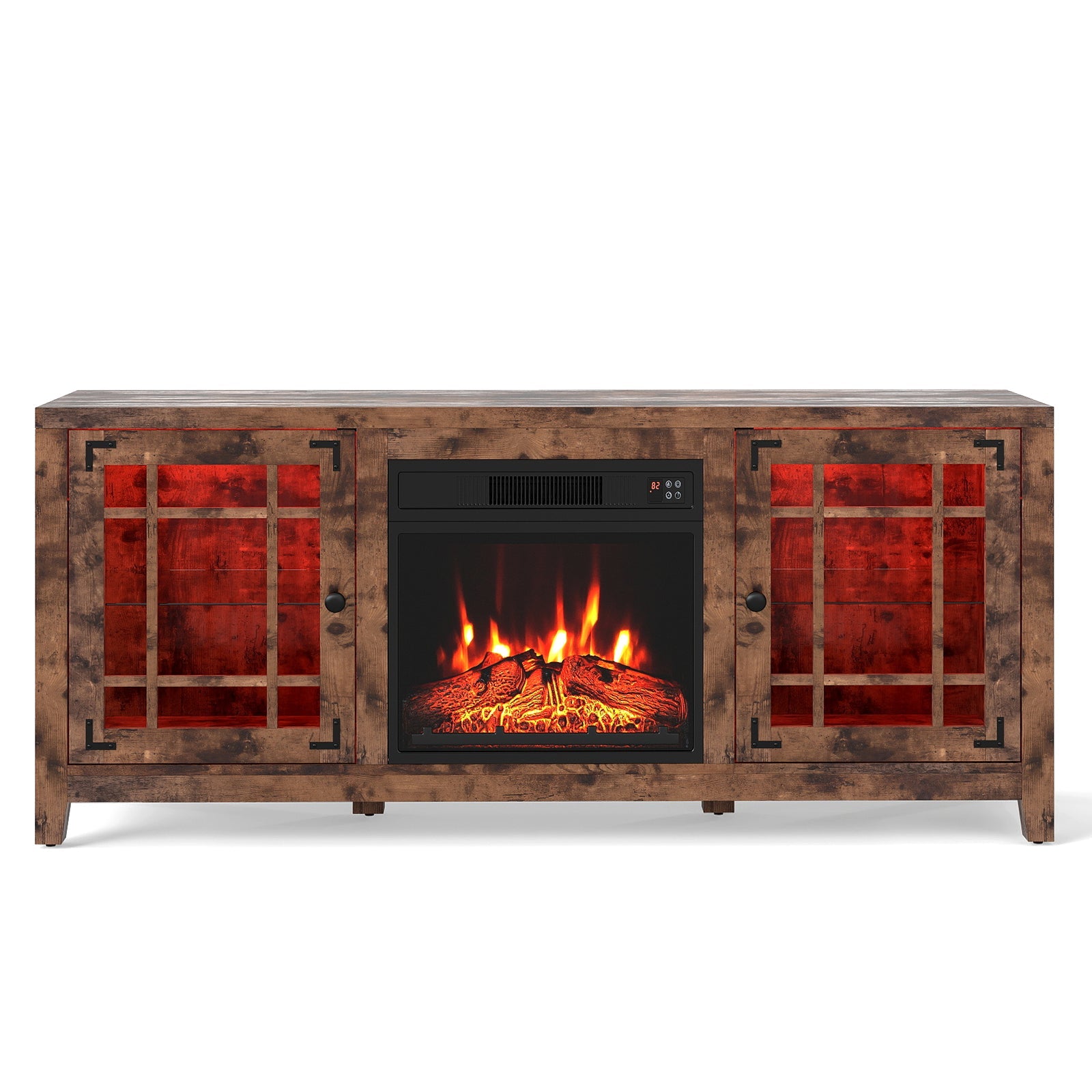 58" Fireplace TV Stand with LED Lights and 18" Electric Fireplace
