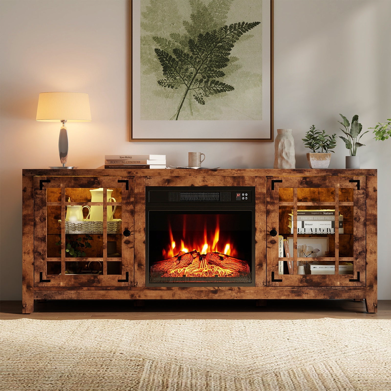 58" Fireplace TV Stand with LED Lights and 18" Electric Fireplace