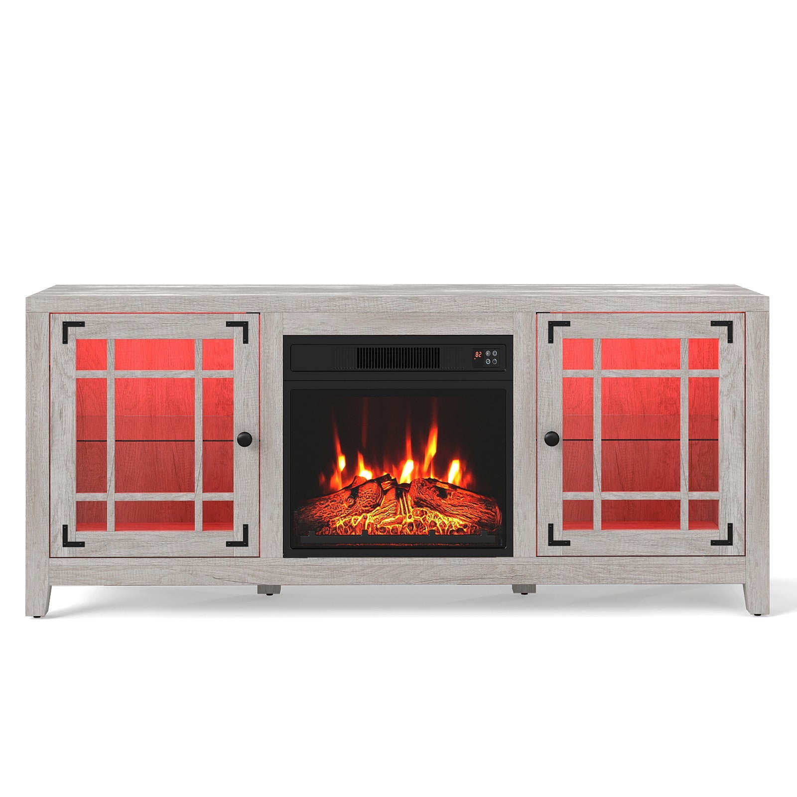 58" Fireplace TV Stand with LED Lights and 18" Electric Fireplace