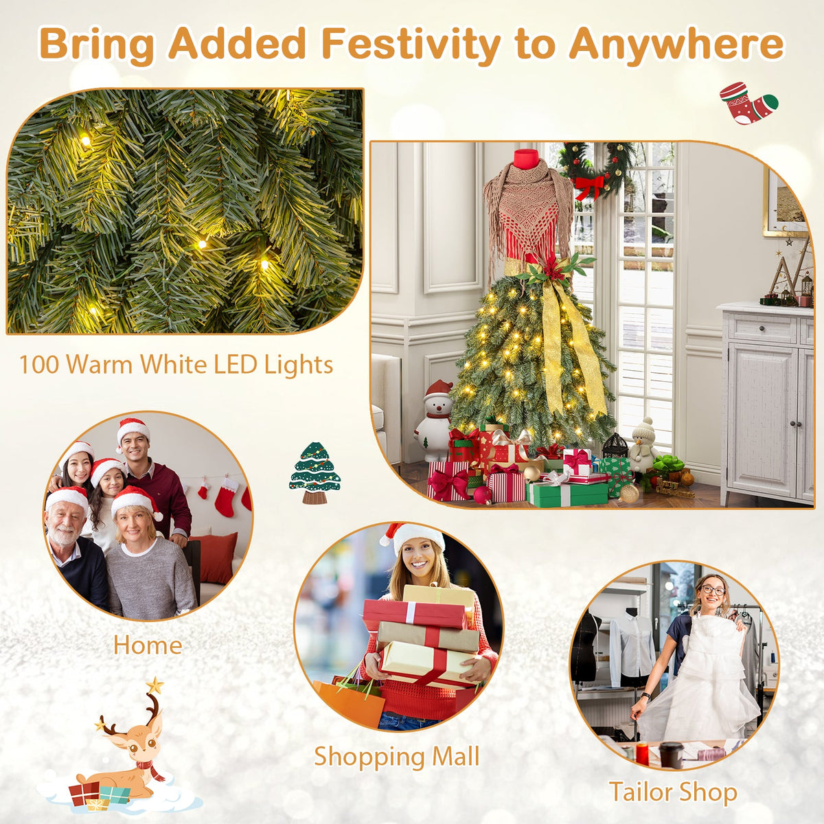 5 FT Pre-lit Mannequin Artificial Christmas Tree Dress Form Xmas Tree