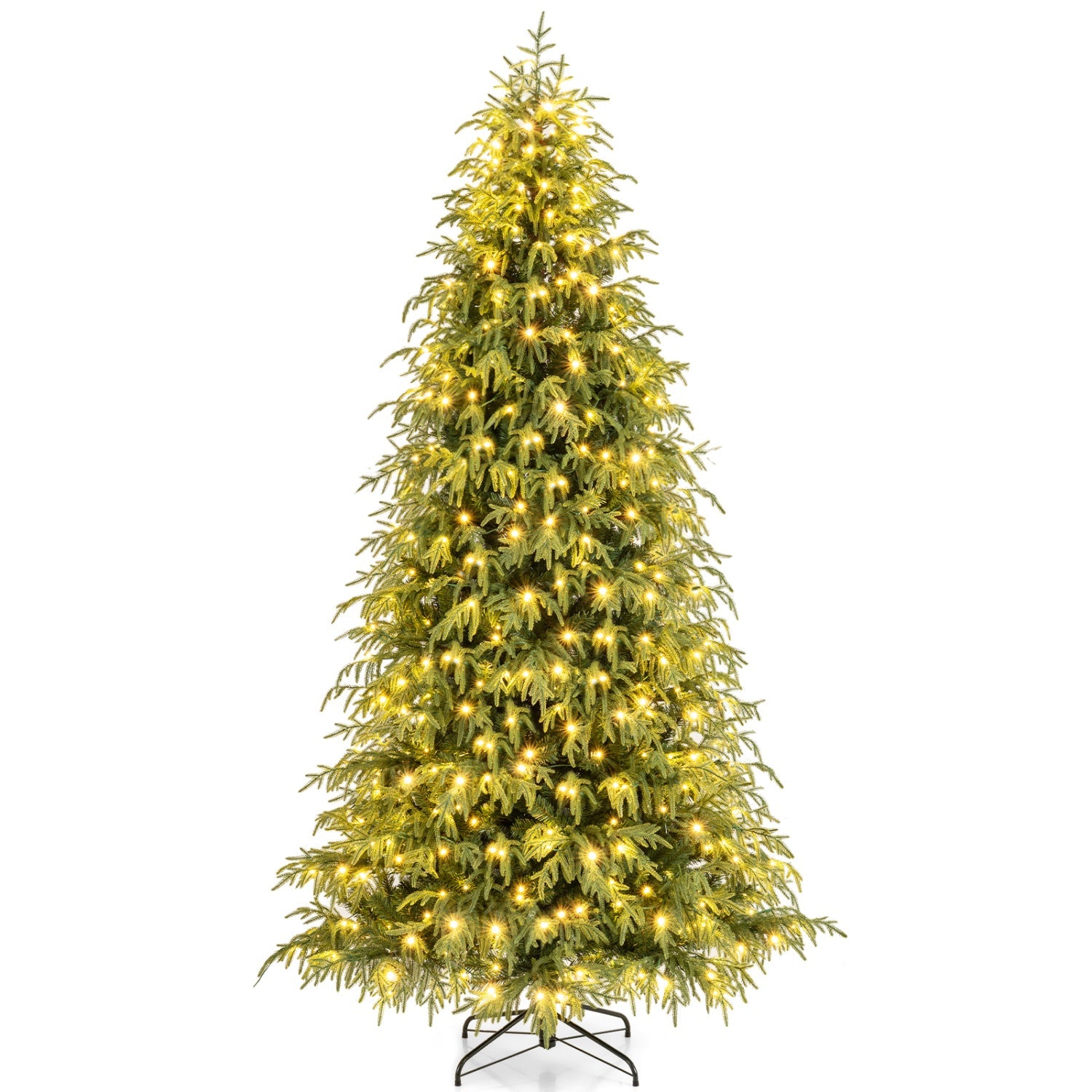 7 Feet Pre-Lit Artificial Christmas Tree Hinged Faux Xmas Tree with Soft Branch Tips
