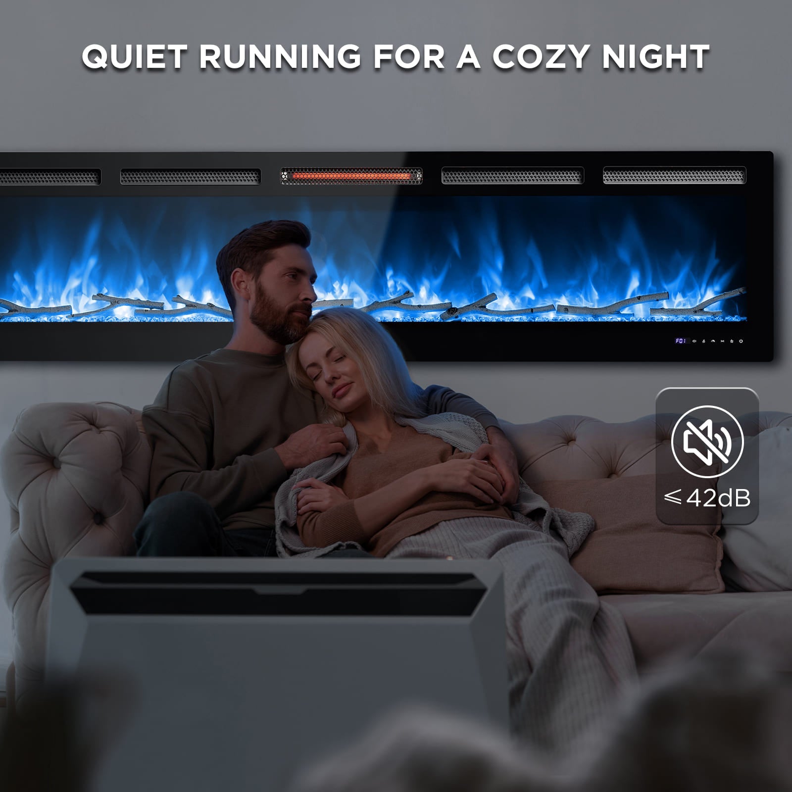 WiFi Smart Wall Mounted Electric Fireplace - Tempered Glass