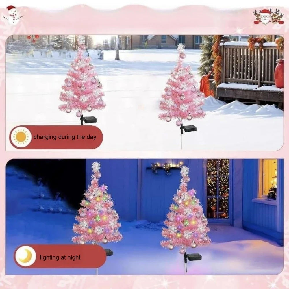 Solar Christmas Tree Outdoor Christmas Decorations Waterproof Solar Christmas Lights for Yard Front Porch Pathway Grave Decor