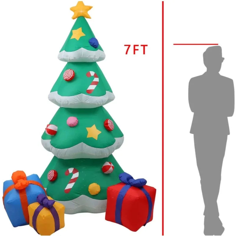 7FT Christmas Inflatable Xmas Tree With LED Lights Outdoor Ornament Christmas Gift Party New Year Indoor Decoration Toys