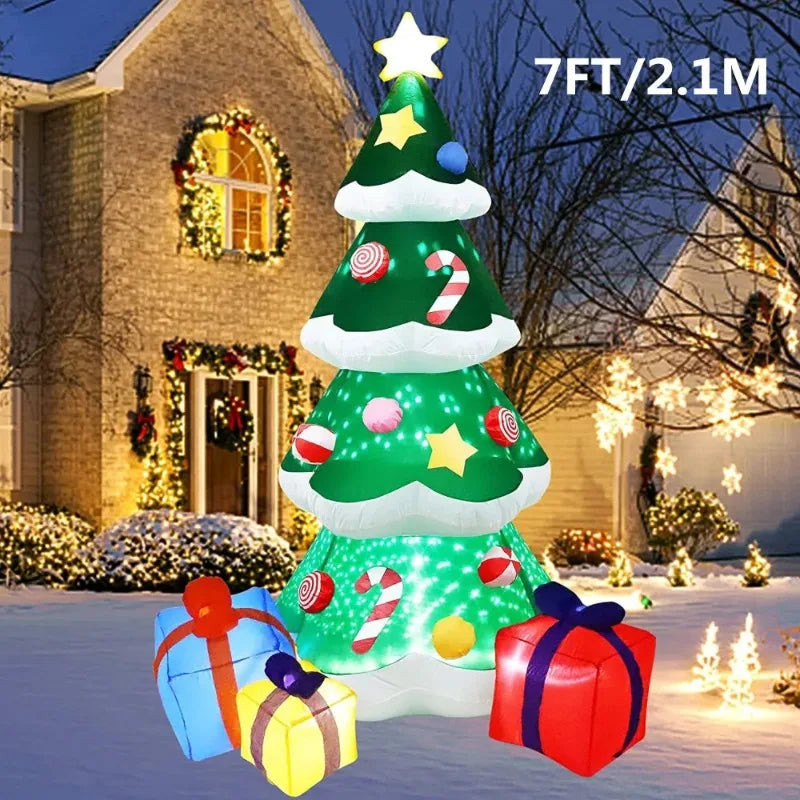 7FT Christmas Inflatable Xmas Tree With LED Lights Outdoor Ornament Christmas Gift Party New Year Indoor Decoration Toys