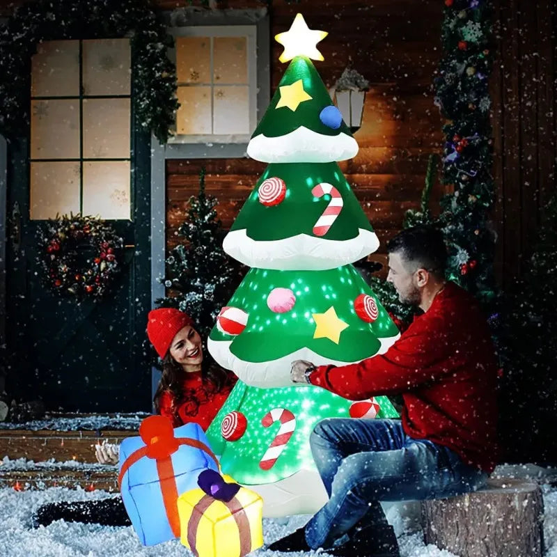 7FT Christmas Inflatable Xmas Tree With LED Lights Outdoor Ornament Christmas Gift Party New Year Indoor Decoration Toys