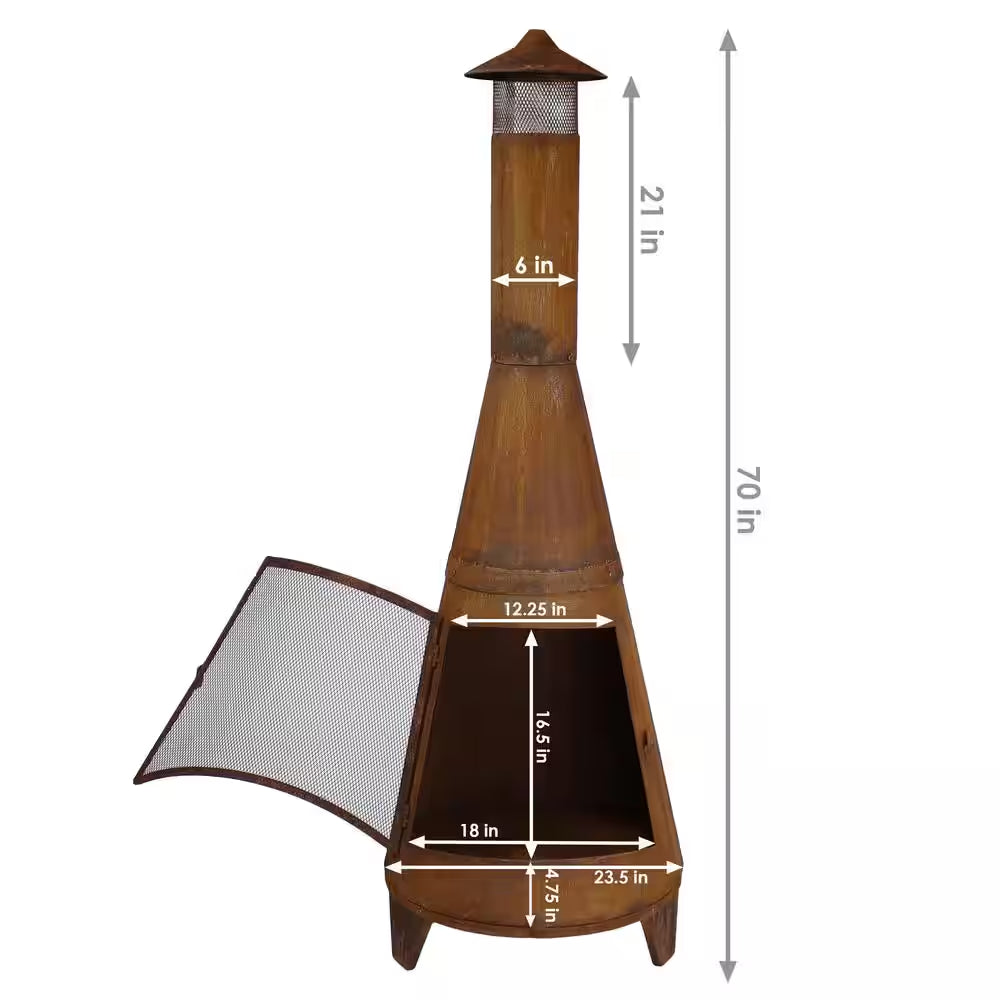70 In. Rustic Outdoor Wood-Burning Backyard Chiminea Fire Pit